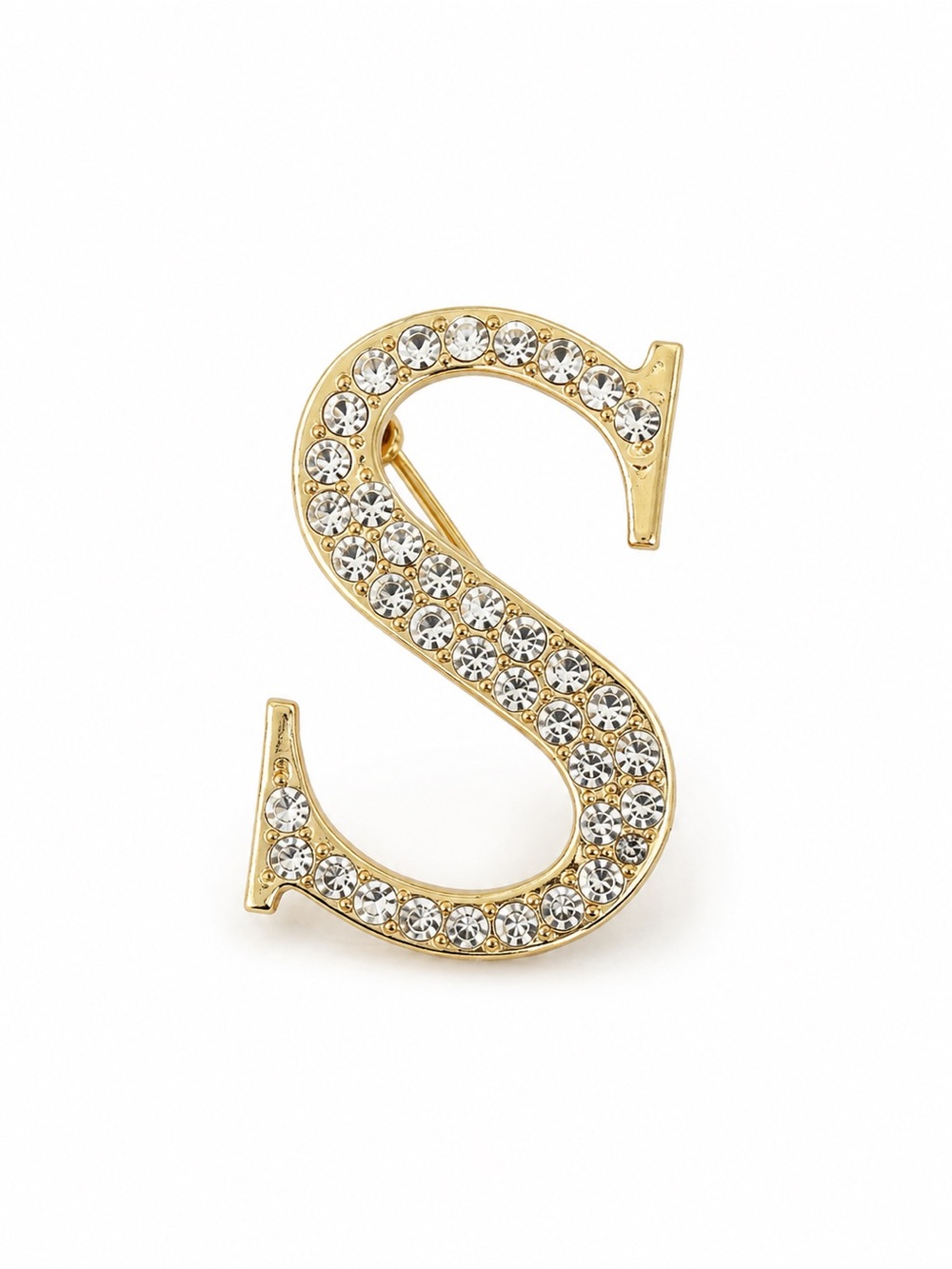 Crystal “S” letter initial Brooch